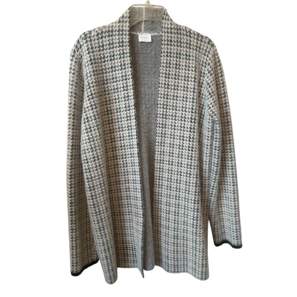 Cyrus Houndstooth Ivory Black Open Front Nylon Blend Long Sleeve Cardigan Large - Picture 1 of 11